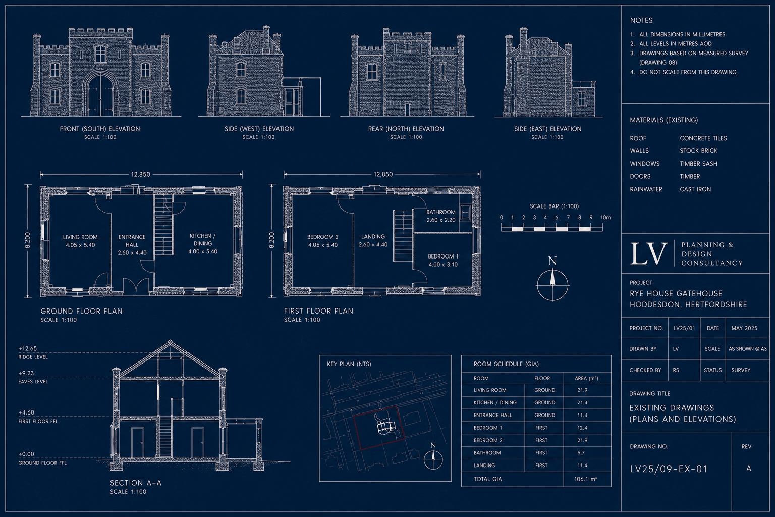 Blueprint sheet of existing ground and first floor plans